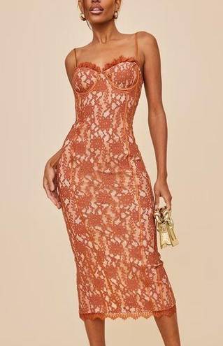 Pretty Little Thing Rust Lace Strappy Cup Detail Midi Dress