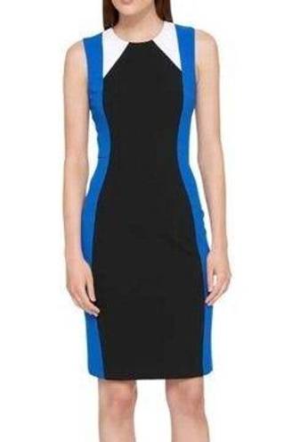 Tommy Hilfiger  Dress Size 8 Blue Black Color Block Sheath Crepe Scuba Stretch