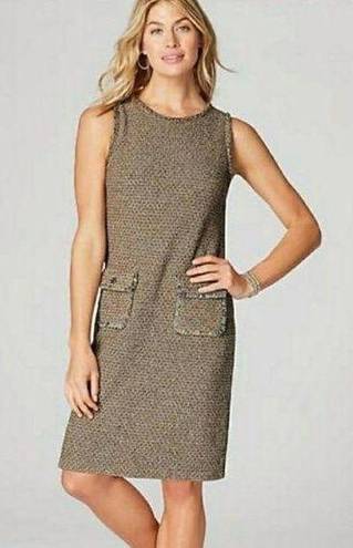 J.Jill  Tweed Sweater Midi Sleeveless Dress‎ Beige Womens Size S Pockets