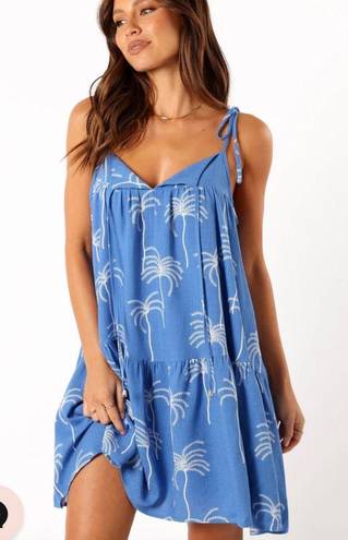 Petal and Pup  Guava Mini Dress - Blue Palm Print 