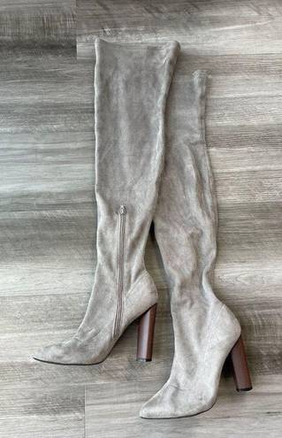 Boohoo  Gray Faux Suede Over The Knee Boots Size 9 Zip Thigh High