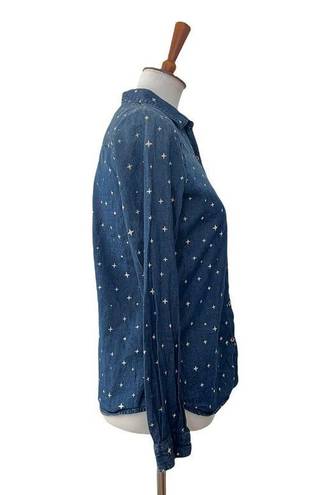 Maison Scotch  Collared Star Print Button Up Top Long Sleeve Blue S Small