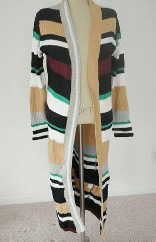 Zesica Women's Khaki & Black Stripe Open Duster M #1271