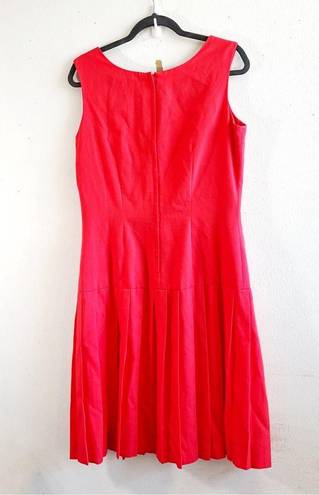 Oleg Cassini Vintage  Dress Bright Coral Sleeveless Drop Waist Pleated Sz 10 EUC