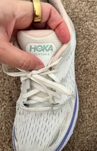 Hoka Clifton 8 Peach And Purple Tennis Shoes