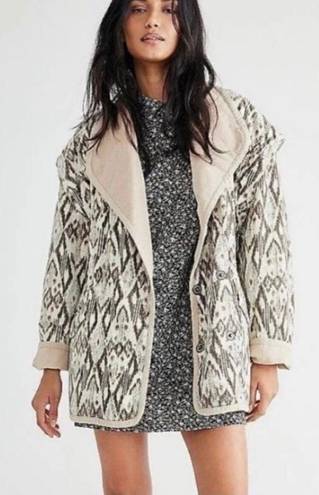 Free People NWT  We the Free Ada Quilted Jacket Coat White Cream Brown Tan Large