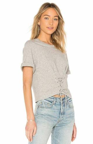 Joie  Lizeth Lace Up Corset Front Short Sleeve Top in Heather Grey 100% Cotton, M