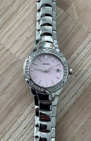 Seiko  Ladies Watch Crystal Embellishments Pink Dial Stainless Bracelet Date