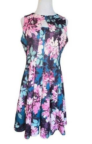 Gabby Skye  SLEEVELESS BLUE PINK FLORAL SHEATH FIT FLARE DRESS WOMEN SIZE 12