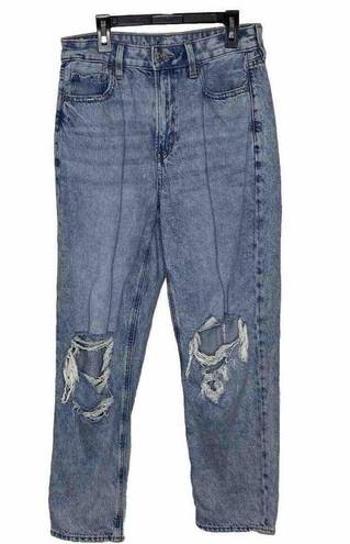 American Eagle  Jeans Women  Blue Mom Straight Jean High Rise Denim Ripped Size 8