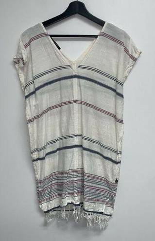 Maison Scotch  Womens Beach Cover Up White Size XS 4 Fringe Striped Blue Pink