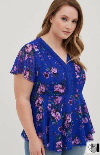 Torrid Peplum Chiffon Clip Dot Lace Inset Top