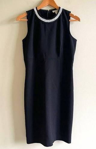 Loft Ann Taylor  Faux Pearl Collar Black Dress Womens Size 4 Sleeveless Work