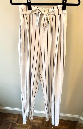 HYFVE Front-Tie White/Black Striped Paper Bag Pants