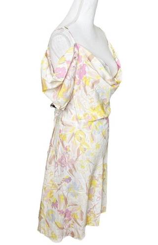 Ted Baker  Camily Cowl Front Satin Mini Dress Floral Cold Shoulder Size US 14