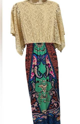 Flying Tomato  Maxi Dress Womens Medium Lace Boho Paisley Geometric