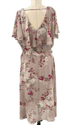 City Chic  Flower Child Faux Wrap Dress Midi Dress Beige Plus Size 16