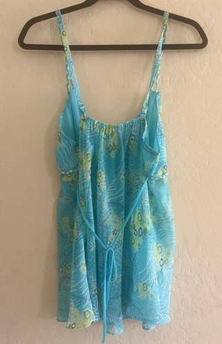 Oscar de la Renta  blue floral tank blouse sz L