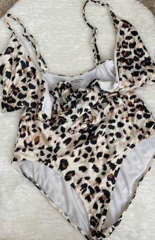 Aerie  Leopard Print Wrap One Piece Swimsuit, Size Large