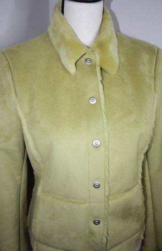 W By Worth  Faux Suede & Fur Trim Collared Green Women's Button Up Jacket Size 4