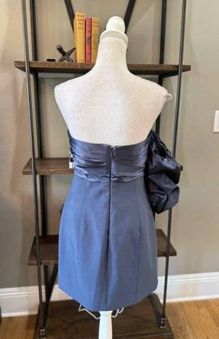 Cinq à Sept  Teo Ruched Satin Sheath Mini Dress Blue Womens Size 14