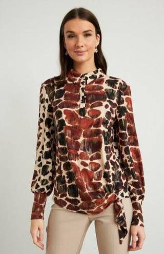 Joseph Ribkoff  Multi Giraffe Print Waist Tie Blouse Top Long Sleeve Size 6