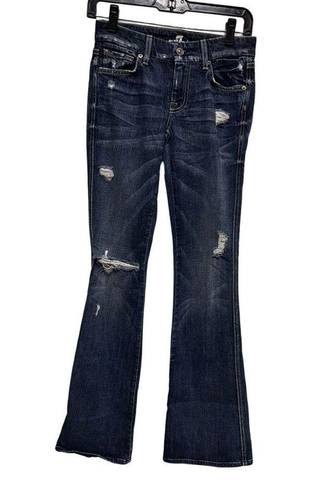 7 For All Mankind  Women‎ size 24 Flare Jeans Blue Cotton Distresed 24w AFJ-C