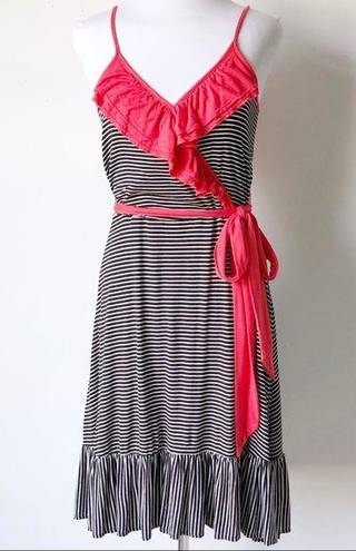 a.n.a Ruffle Striped Belted Waist Fit & Flare Casual Dress Sleeveless Small Women’s