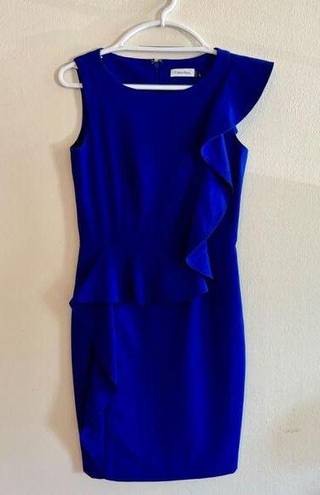 Calvin Klein Royal Blue Ruffled Fitted Pencil Dress Size 4 Classy