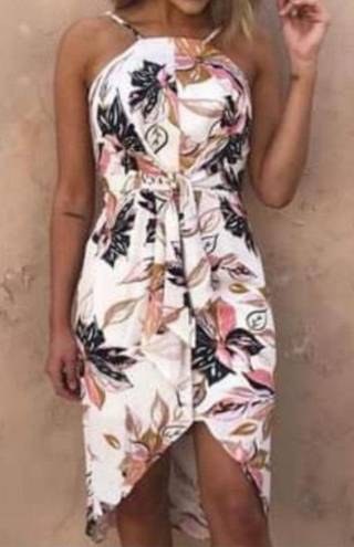 Wish  Wild Flower Mid Tie Waist Adjustable Straps Midi Vacay Dress Size Small