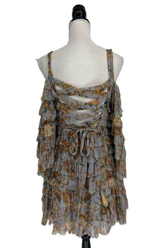 Zimmermann  Painted Heart Ra Ra Cold-shoulder Tiered Printed Silk Mini Dress