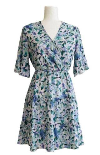 a.n.a -Kaci Dress Lavender Green Floral Flutter Short Sleeve Tiered Boho Small