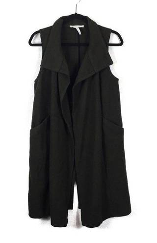 BCBGeneration  Green Wool Long Open Front Military Duster Vest Size Small