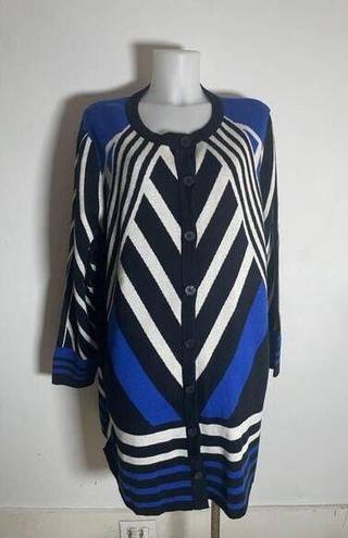 Isaac Mizrahi Women's  Live! Blue Striped Cardigan Sweater Duster 3X EUC!