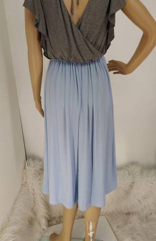 The Loft "" GRAY & LIGHT BLUE SATIN SKIRT SURPLICE BACK BLOUSON DRESS SZE: XS NWT $80