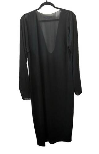 Good American  Black Sheer Long Sleeve Plunging Neckline Maxi Coverup Size 3XL.