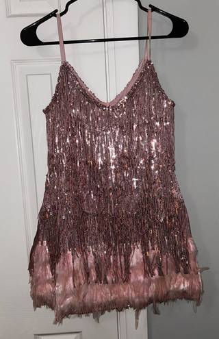 Fringe Mini Dress Pink