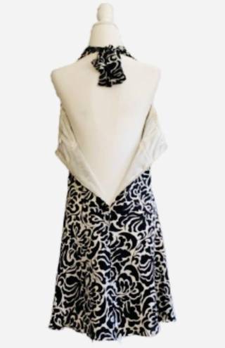 White House | Black Market WHBM Halter Dress Black Cream Floral Sleeveless Silk Flowy Halter Dress Size 4
