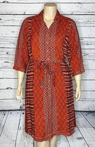 Coldwater Creek  NWT Size 18W Red Aztec Print Button Down Shirt Dress w/ Tie Belt