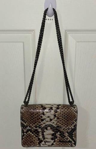 Vera Pelle Marina Galanti  Snake Print Leather Metal Chain Crossbody Bag Italy