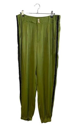 Anthropologie  Moss Green Satin Black Tuxedo Stripe Joggers 6