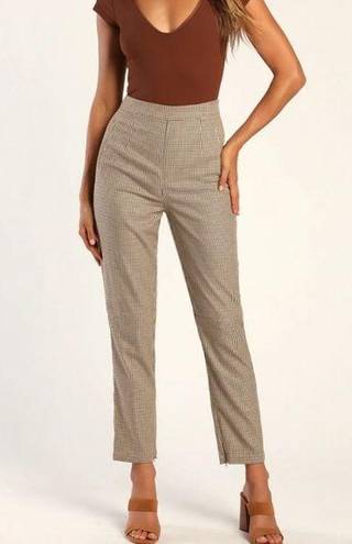 Lulus NWT  She's All Plaid Beige and Brown Plaid Straight Leg Pants