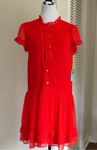 CeCe  Apple Red Midi Dress Size Small Gold Accent Buttons New