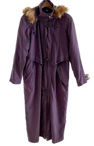 Bernardo Vintage  purple toggle long parka w/ removable lining & fur hood size M