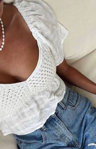 Crochet Boho Top White Size M