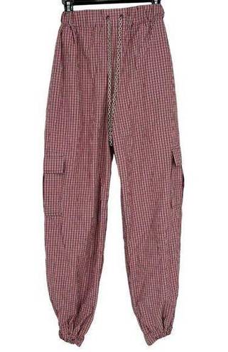 The Ragged Priest  Chain Drawstring Plaid Cargo Pants Red Size Small