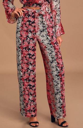 Lulus Happier Now Black Multi Floral Print Wide-Leg Pants