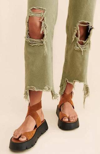 Free People  Maggie Mid-Rise Straight-Leg Ankle Jeans Washed Moss Sage Green 27