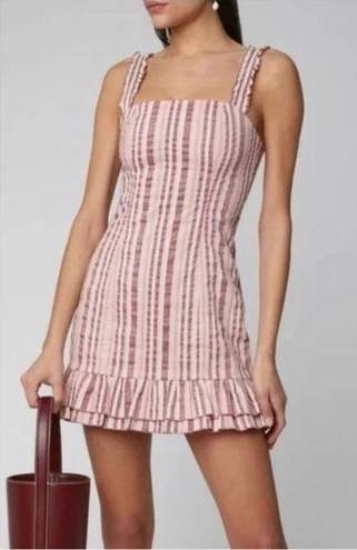 Alexis L  Pink Striped Ruffle Skirt Linen Mini Dress