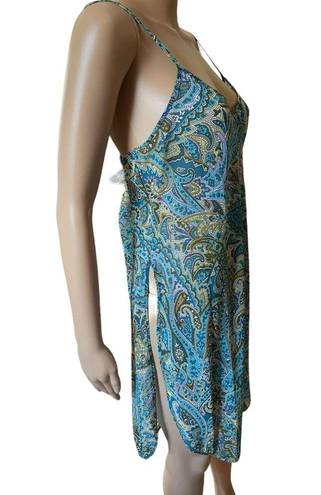 Petra Fashions  Vintage 90s Green Earthy Hippie Boho Eclectic Paisley Slip Dress